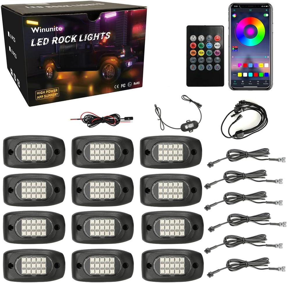 12 Pods RGB LED Rock Lights with Remote Control C893