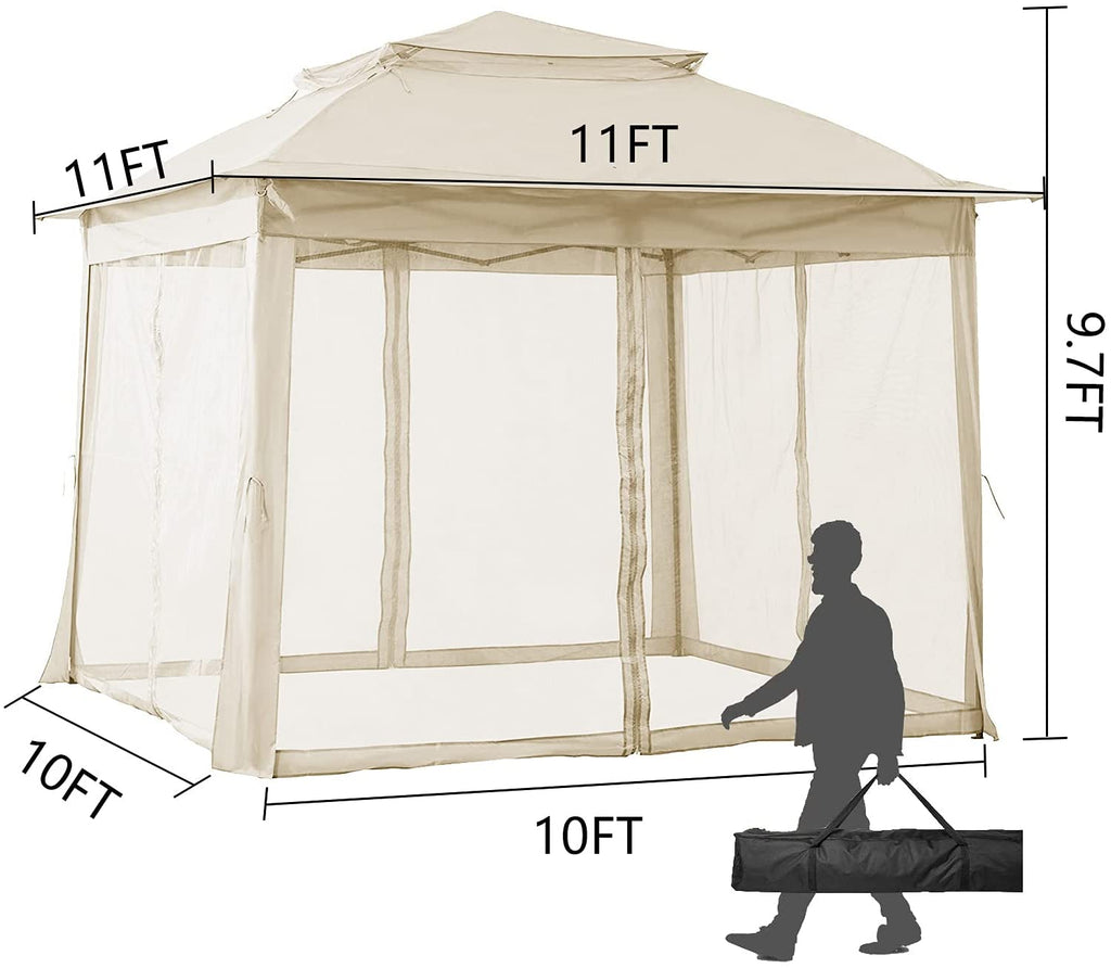 11 x 11 Outdoor Pop Up Gazebo Canopy Tent with Mosquito Netting A70874