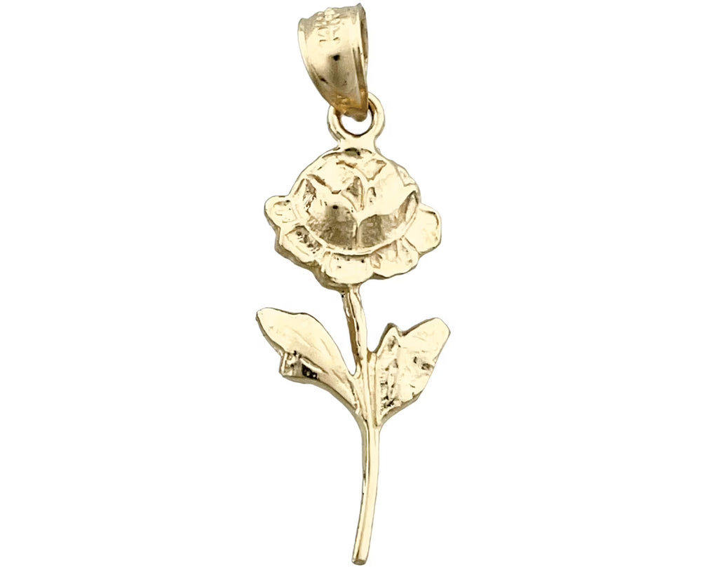 14K Gold Long Stem Rose Pendant V972
