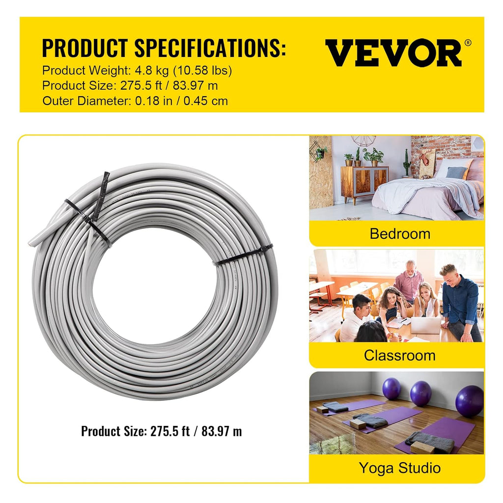 Floor Heating Cable 83.3 Square Feet Waterproof Insulated with Temperature Control Panel D669718