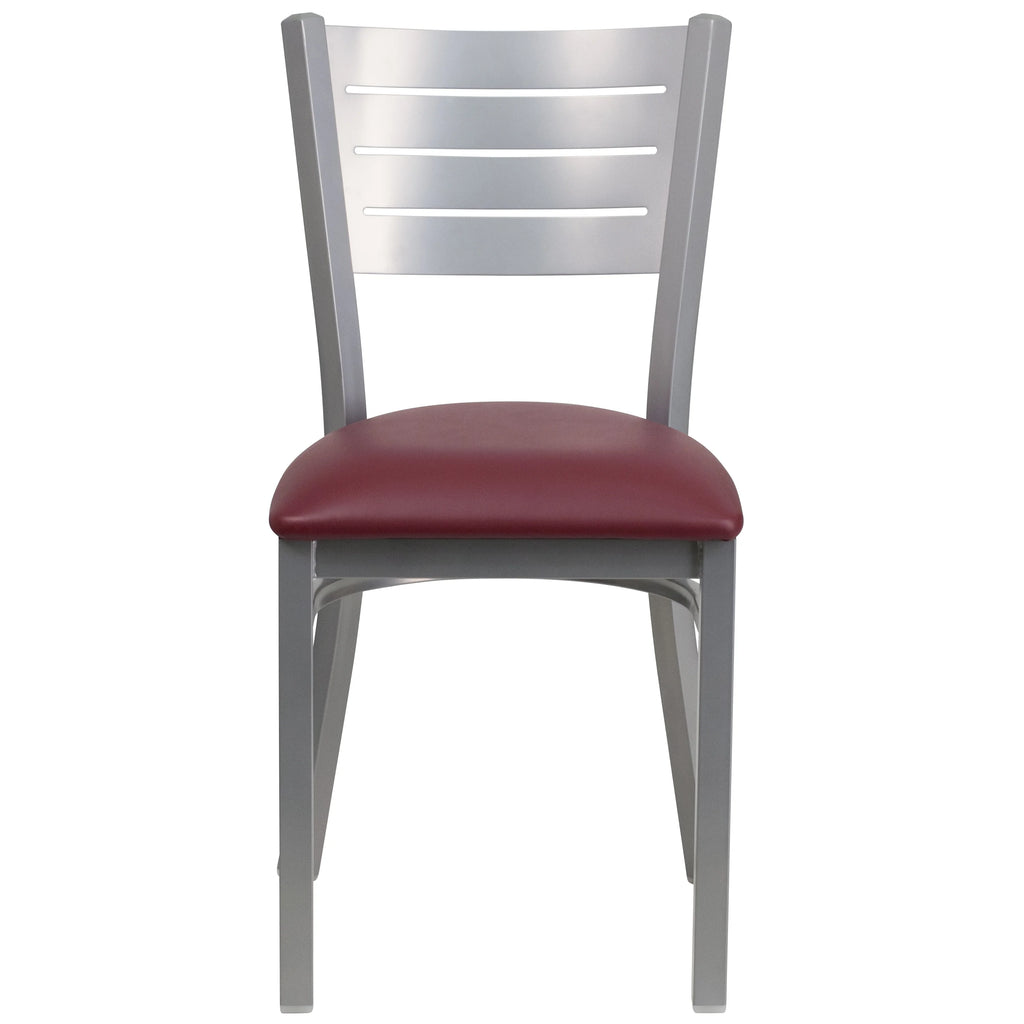 Burgundy Vinyl Seat Metal Restaurant Chair J38190