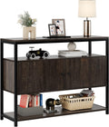 Walnut Brown 3-Tier Console Table with 2 Cabinet Doors D413202