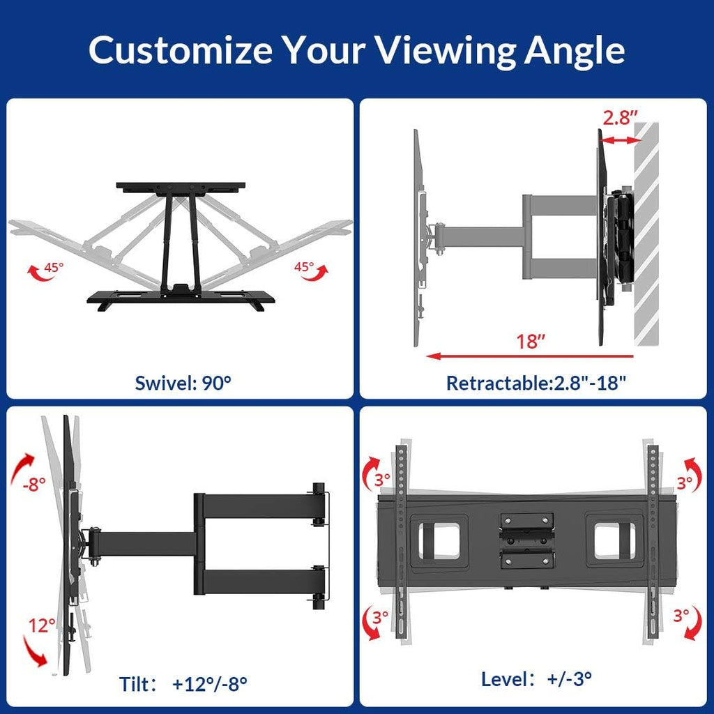 32-70 Inch Articulating Full Motion Swivel Tilt TV Wall Mount Bracket 18 Inches Arm Max VESA 600x400mm 132 lbs with 10ft HDMI Cable Pack of 2 F299727