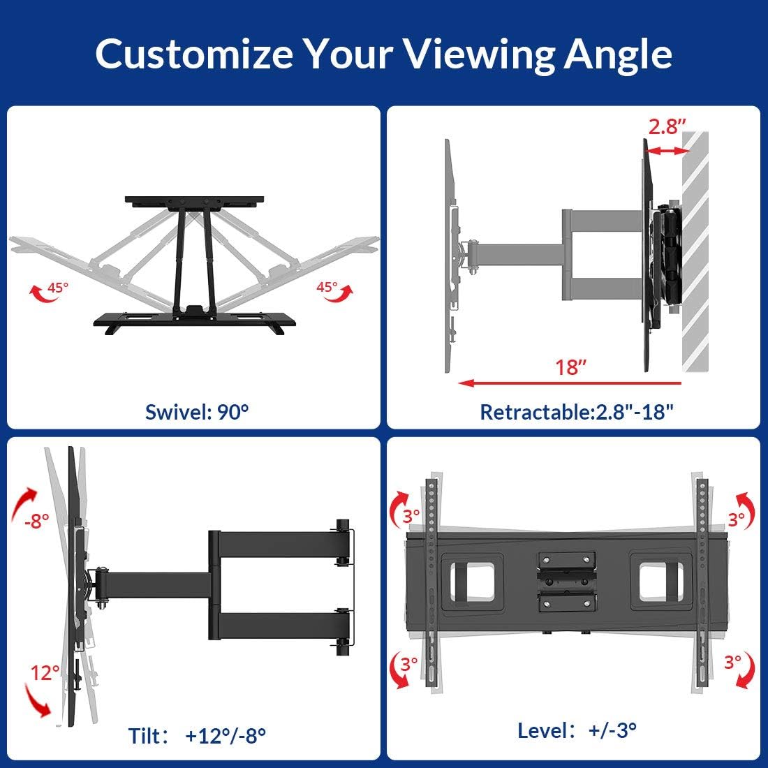 32-70 Inch Articulating Full Motion Swivel Tilt TV Wall Mount Bracket 18 Inches Arm Max VESA 600x400mm 132 lbs with 10ft HDMI Cable Pack of 2 F299727