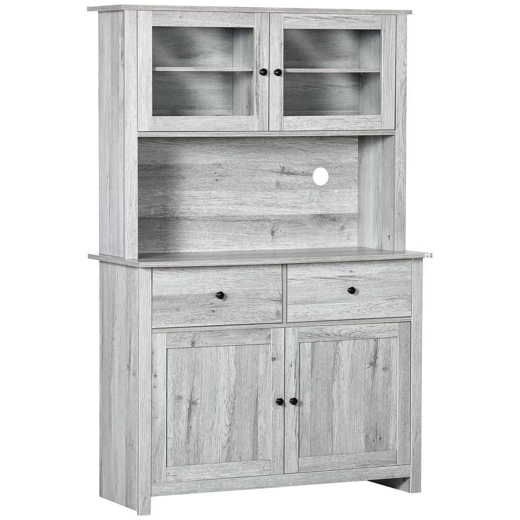 Ash Grey Kitchen Buffet with Hutch and Framed Glass Doors T10756