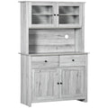 Ash Grey Kitchen Buffet with Hutch and Framed Glass Doors T10756