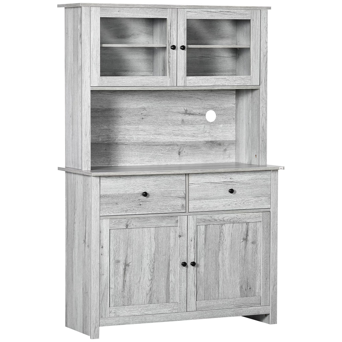 Ash Grey Kitchen Buffet with Hutch and Framed Glass Doors T10756