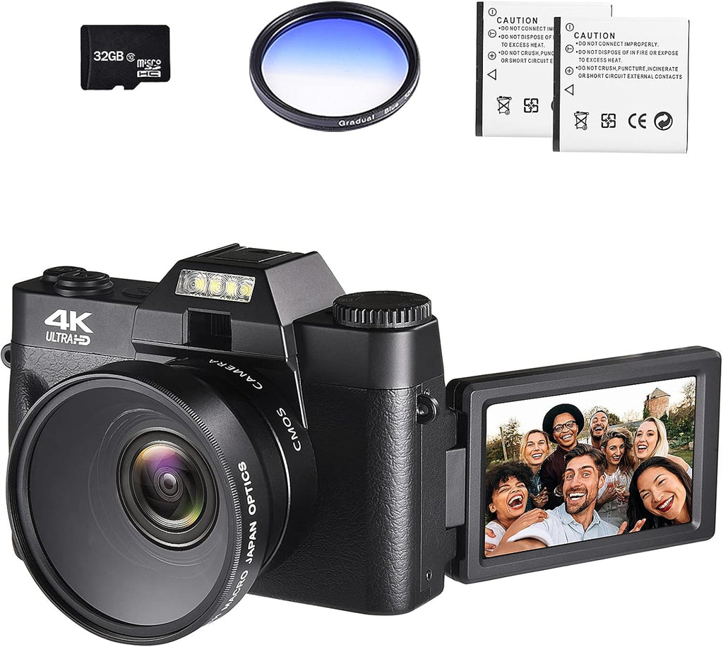 4K Digital Vlogging Camera with WiFi, 48MP, 3.0" IPS Flip Screen, 16X Digital Zoom P6128
