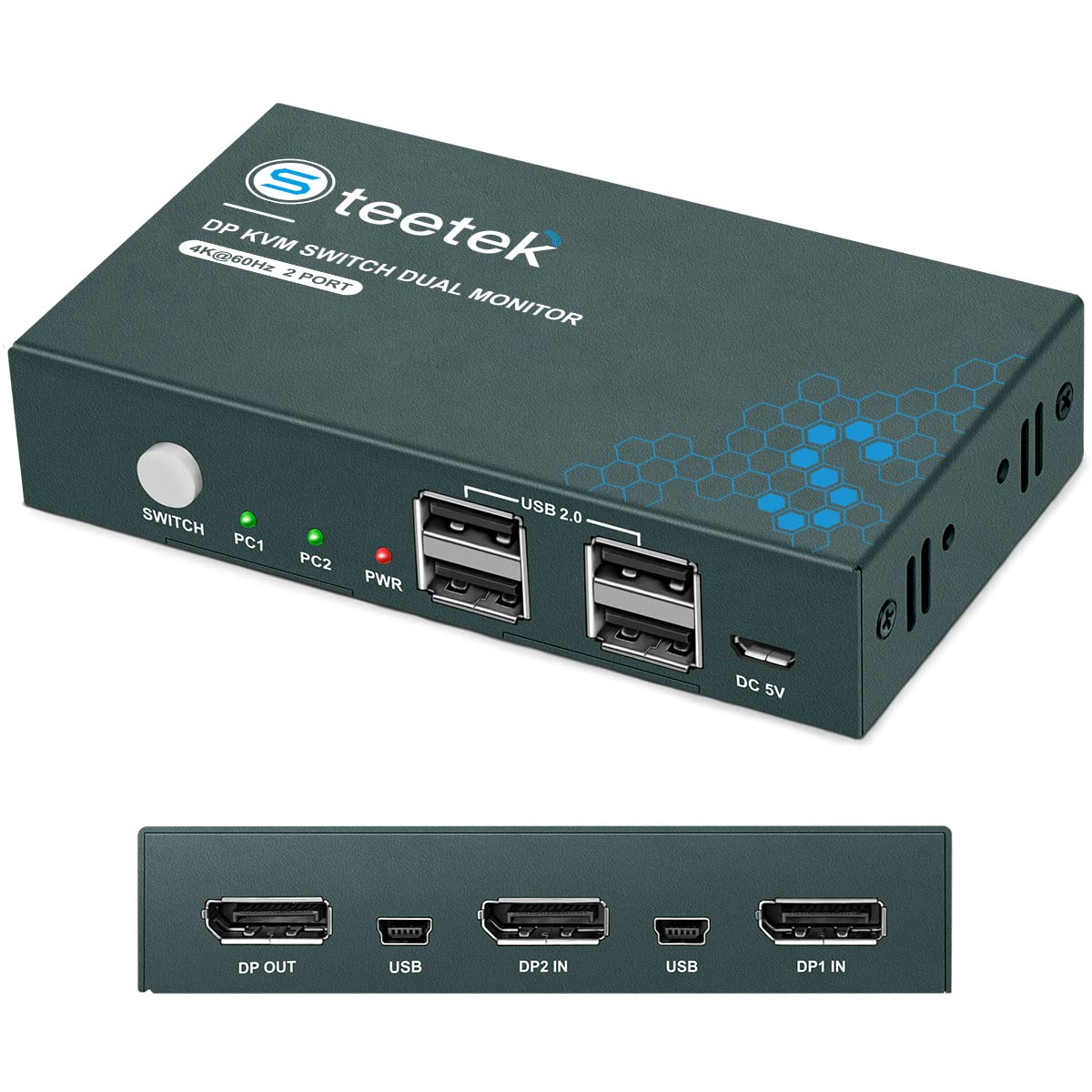 DP KVM Switch 2 Port 4K@60Hz, 4 USB 2.0, with 2 DP Cables and 2 USB Cables D931385