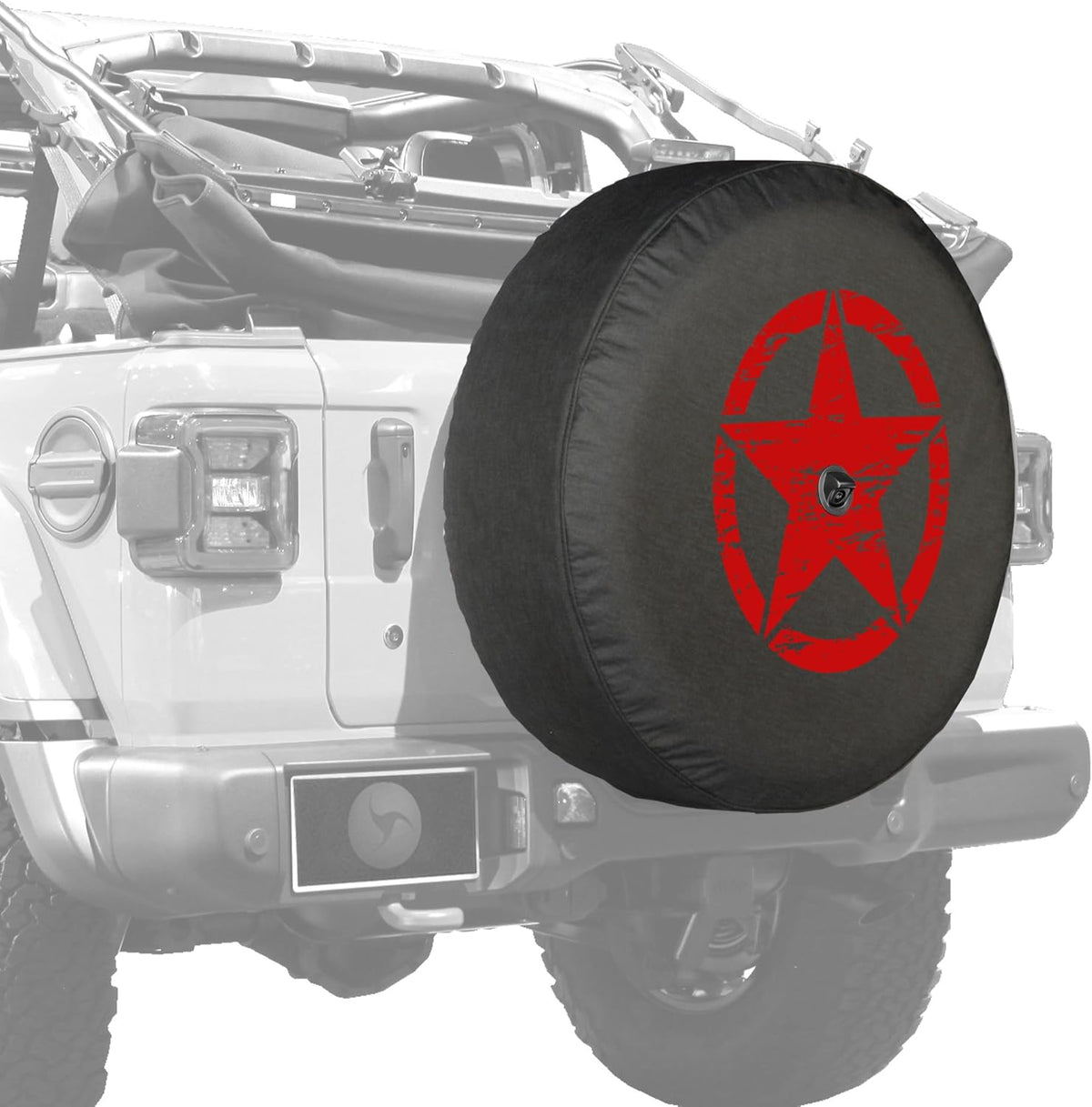 Distressed Star White Print 32 Soft Tire Cover for Jeep Wrangler JL with Back-up Camera Z2380