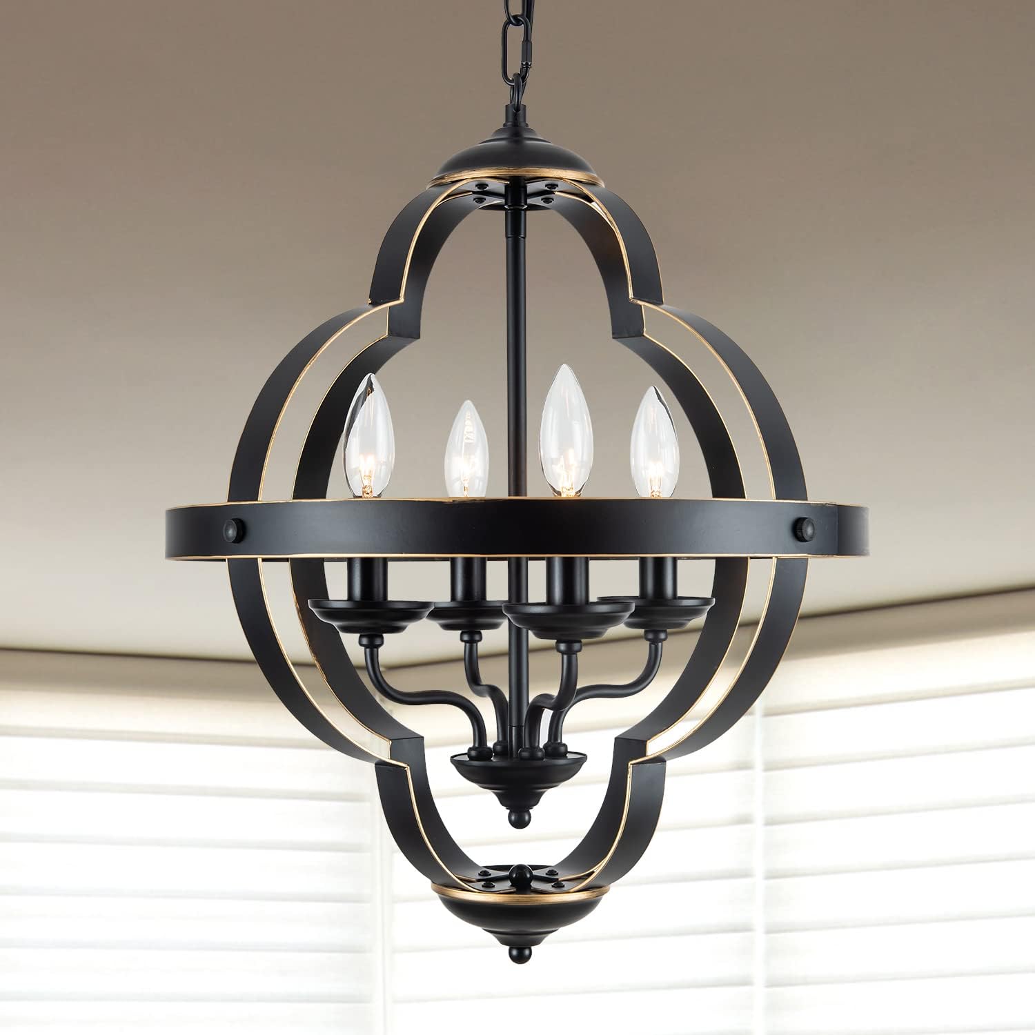Black 6-Lights Industrial Candelabra Chandelier, 28 inches D18190