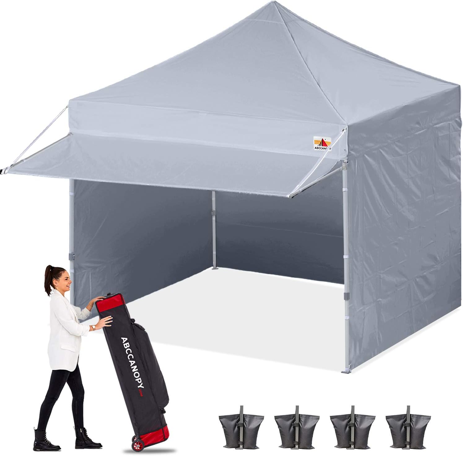 White 10x10 Pop up Canopy Tent with Awning and Sidewalls N78630