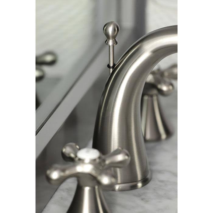 Satin Nickel Widespread Two Handle Lavatory Faucet with Brass Pop-Up M7867