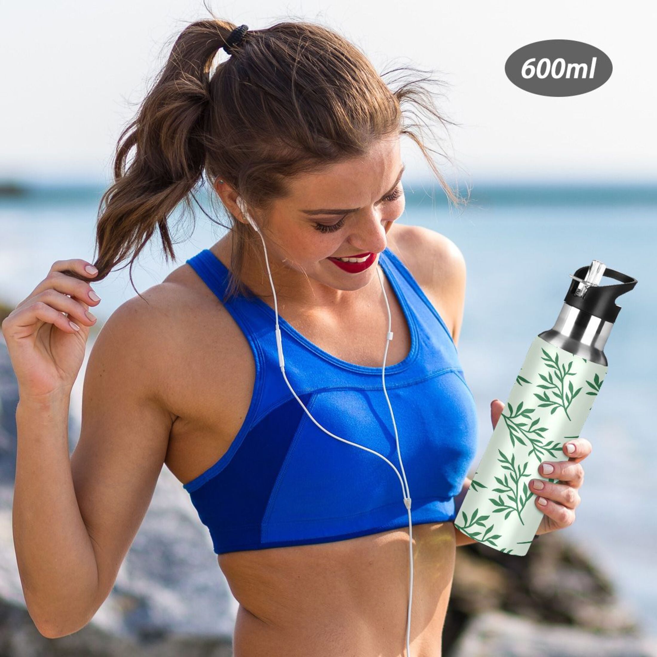 Green Stainless Steel Insulated Water Bottle with Straw Lid T1368