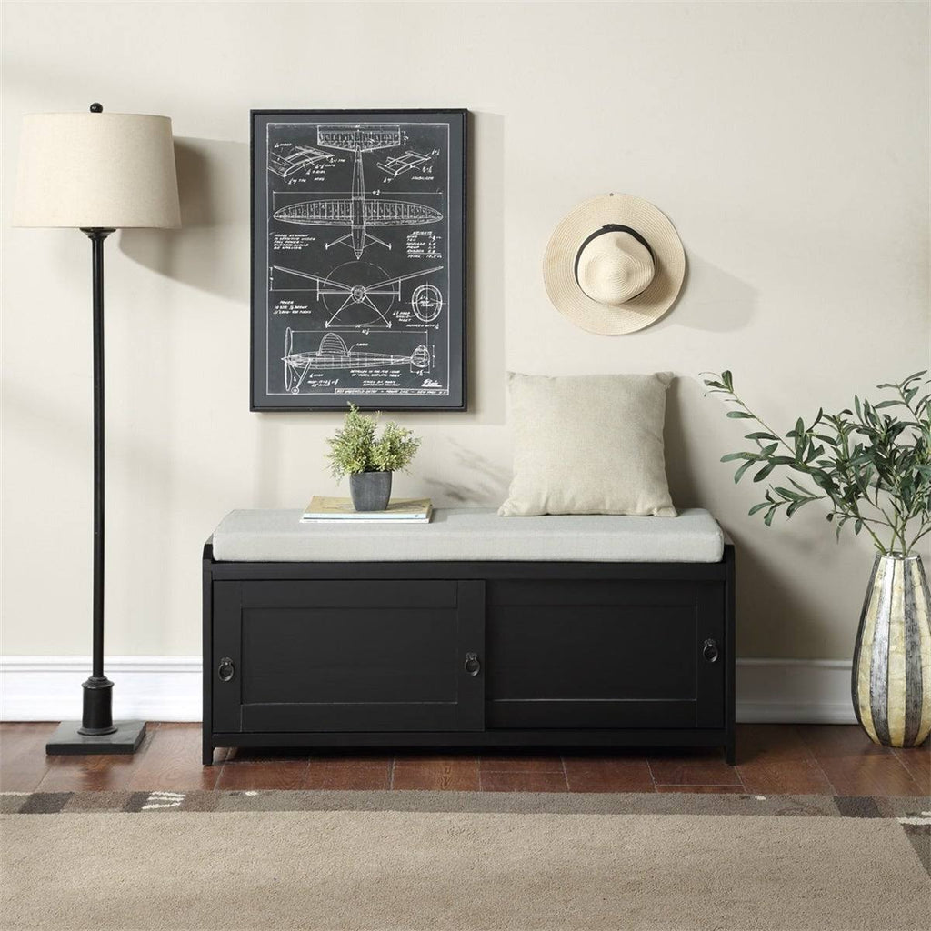 Black Wood Storage Bench with 2 Cabinets M260004