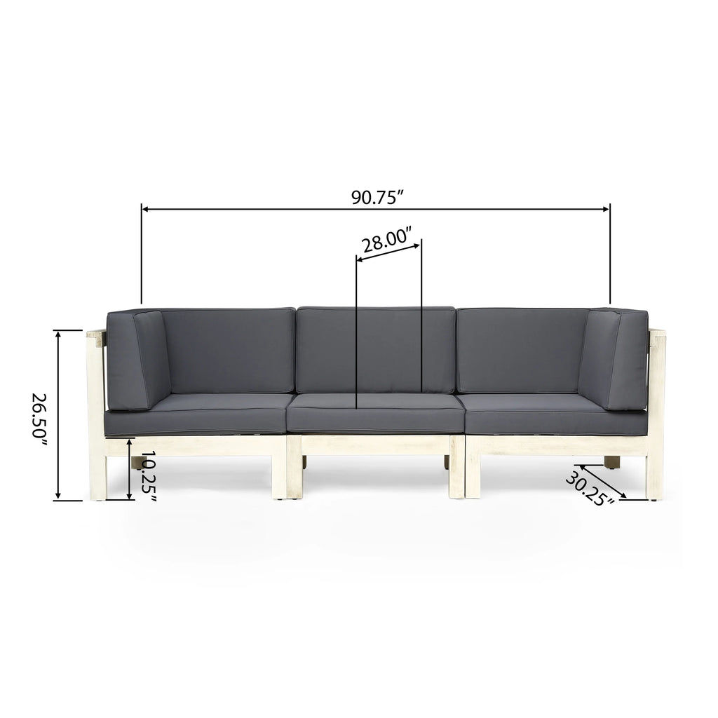 Weathered Gray and Dark Gray Acacia Wood Outdoor Modular Sofa with Cushions M55870
