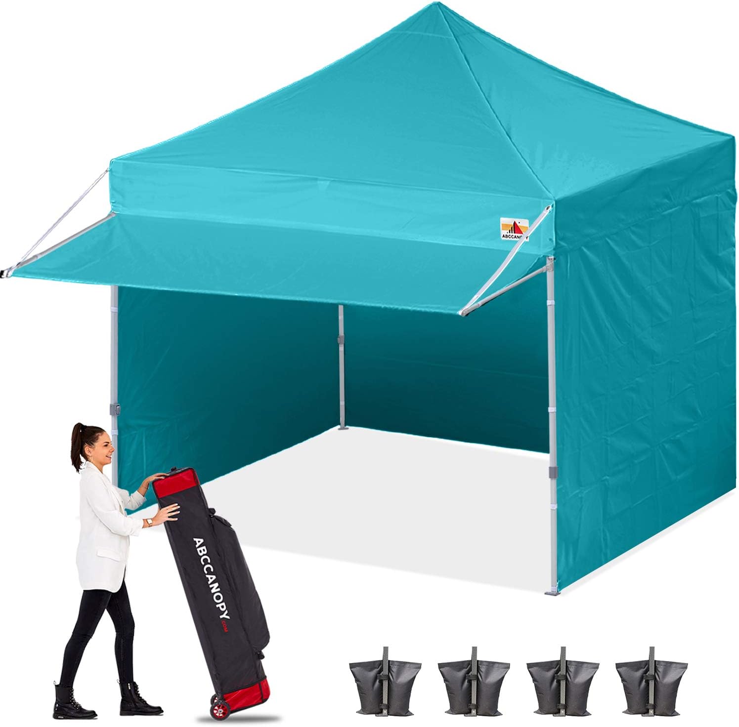 White 10x10 Pop up Canopy Tent with Awning and Sidewalls N78630