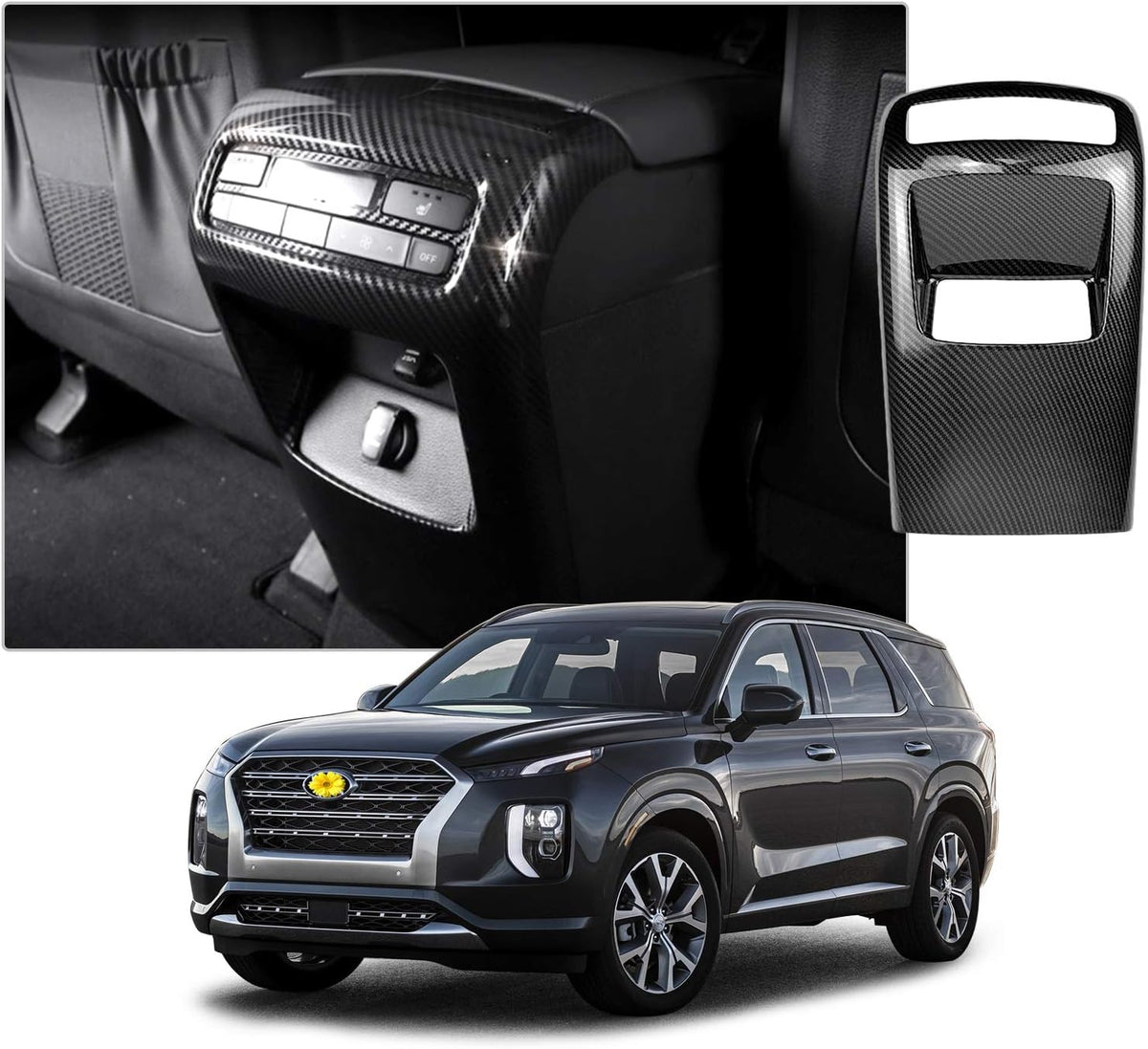 Rear Vent Cover Trim for Palisade Carbon Fiber Style Interior Second Row AC Vent Outlet Cover Trims Pack of 2 R5720