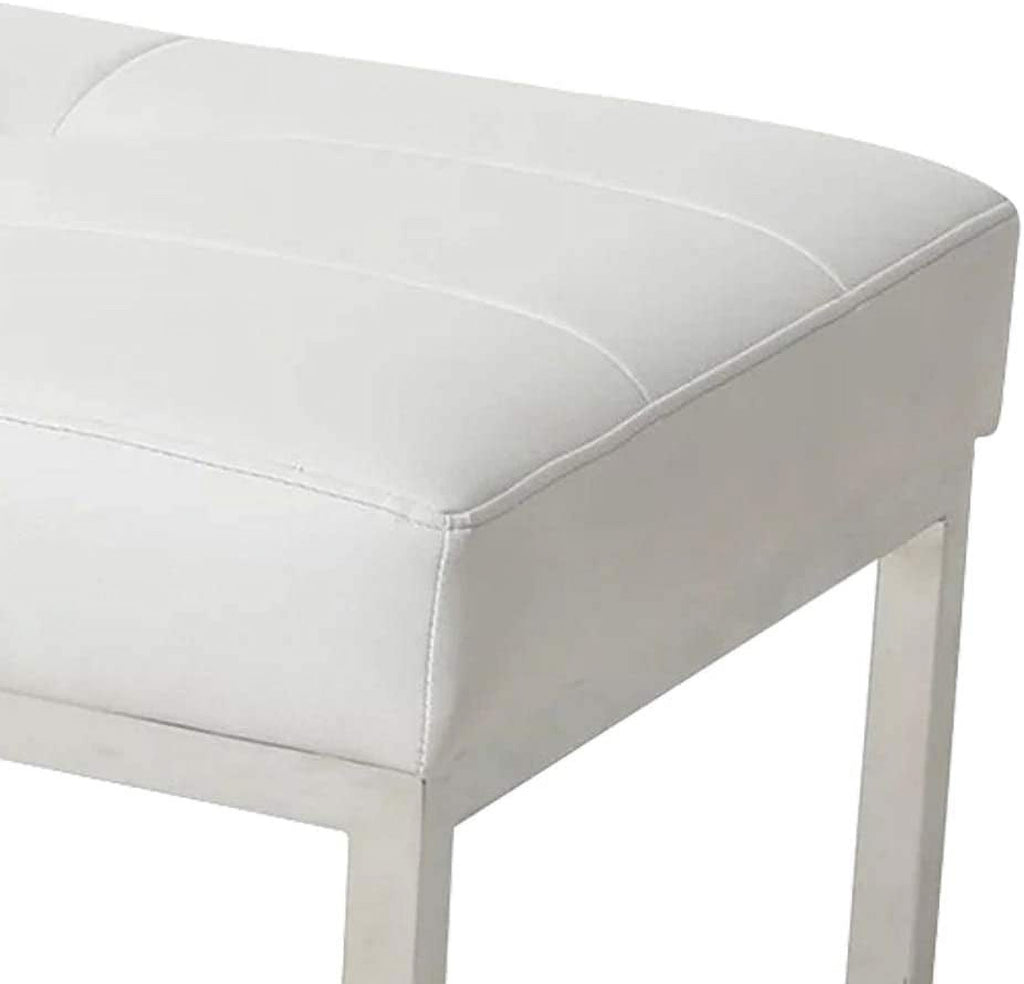 White Rectangle Tufted Faux Leather Bench H205
