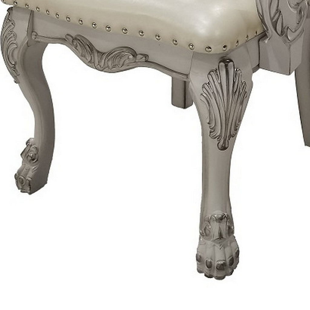 26 Inch Tufted Dining Armchair Set of 2 Faux Leather Bone White H7241