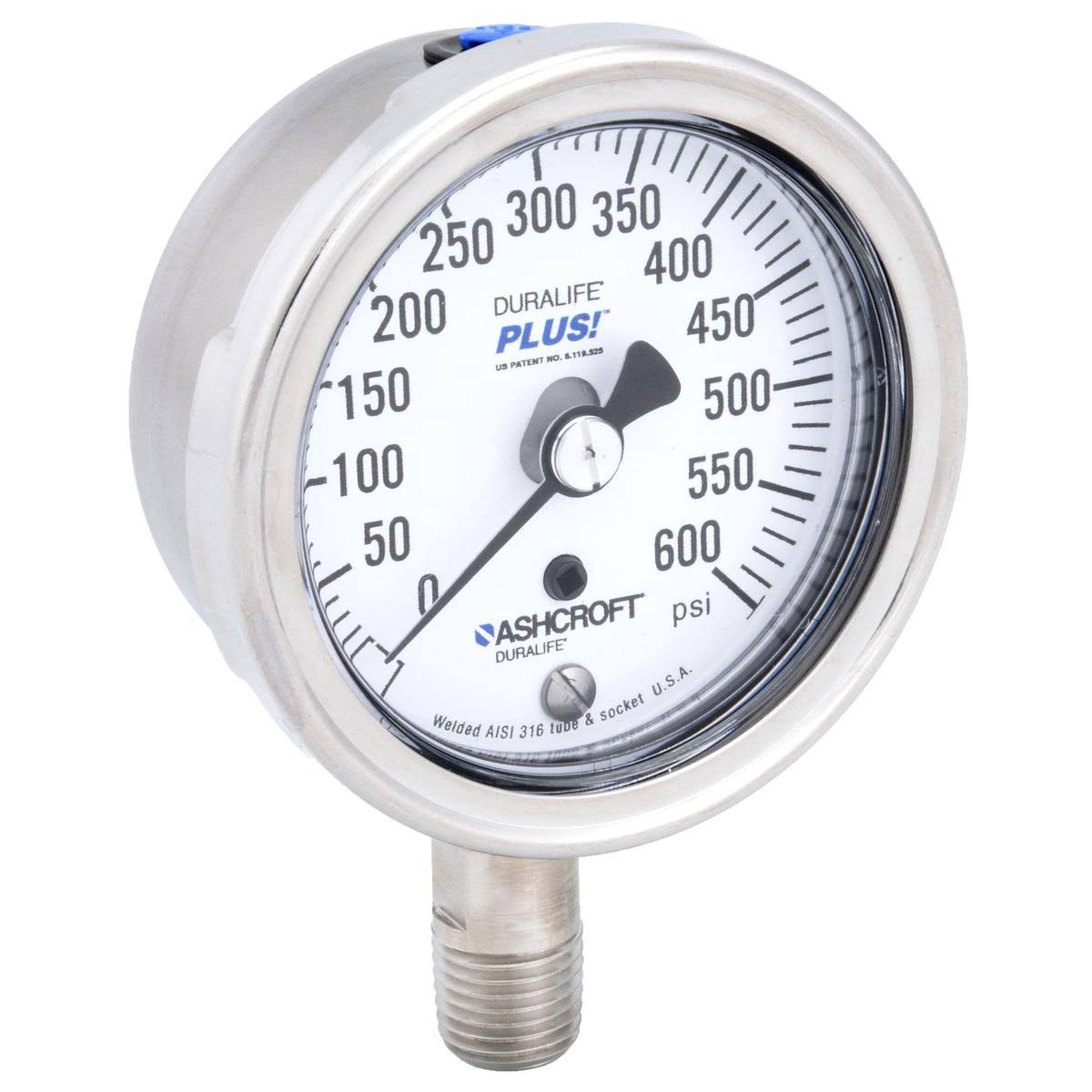 Pressure Gauge, 0 to 600 Psi, 2-1/2In V12930