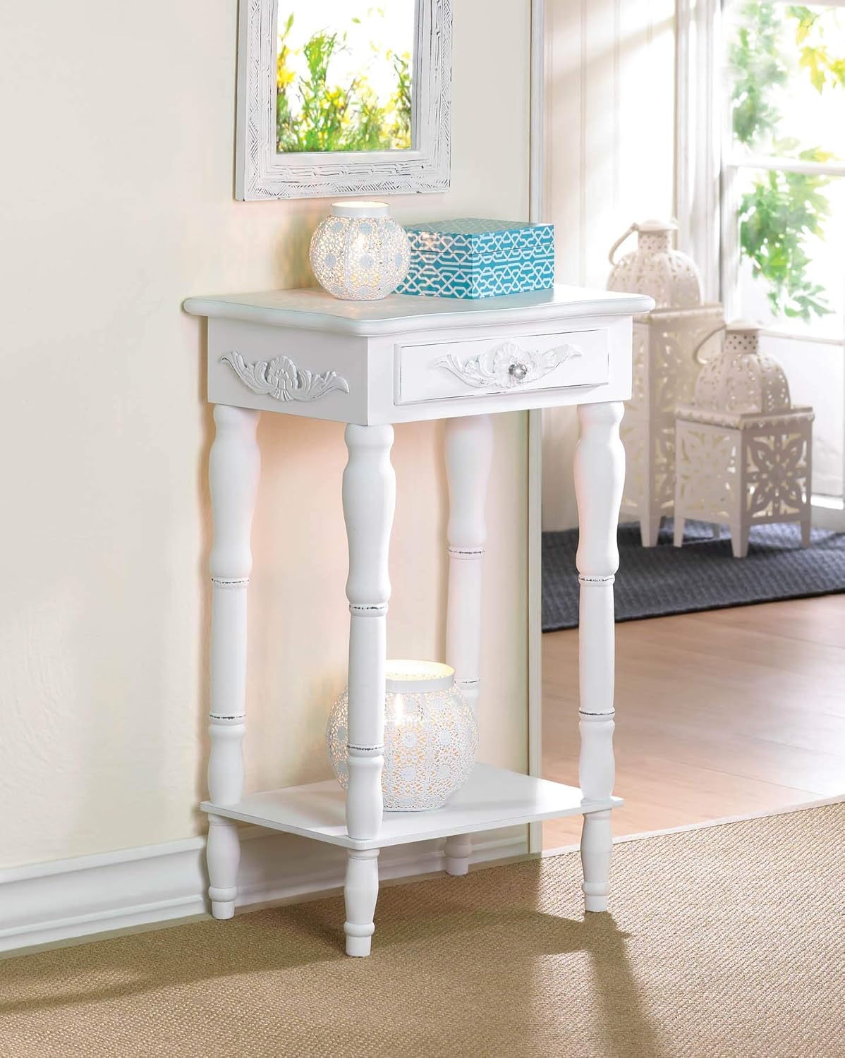 Carved White Side Table Pack of 2 N746