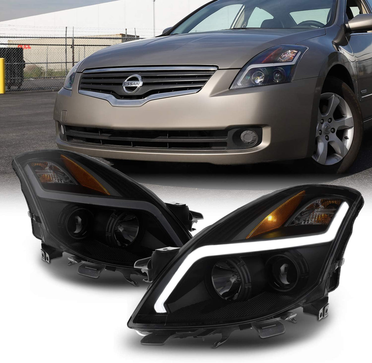 Smoke Lens LED Strip Projector Headlight Black Housing Assembly P9049