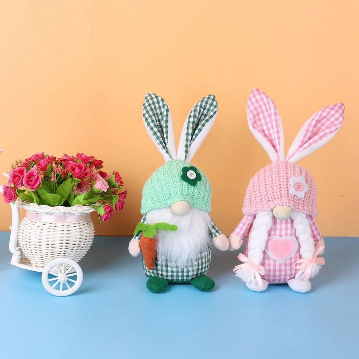 2pcs Spring Easter Gnome Plush Bunny with Flower M6165