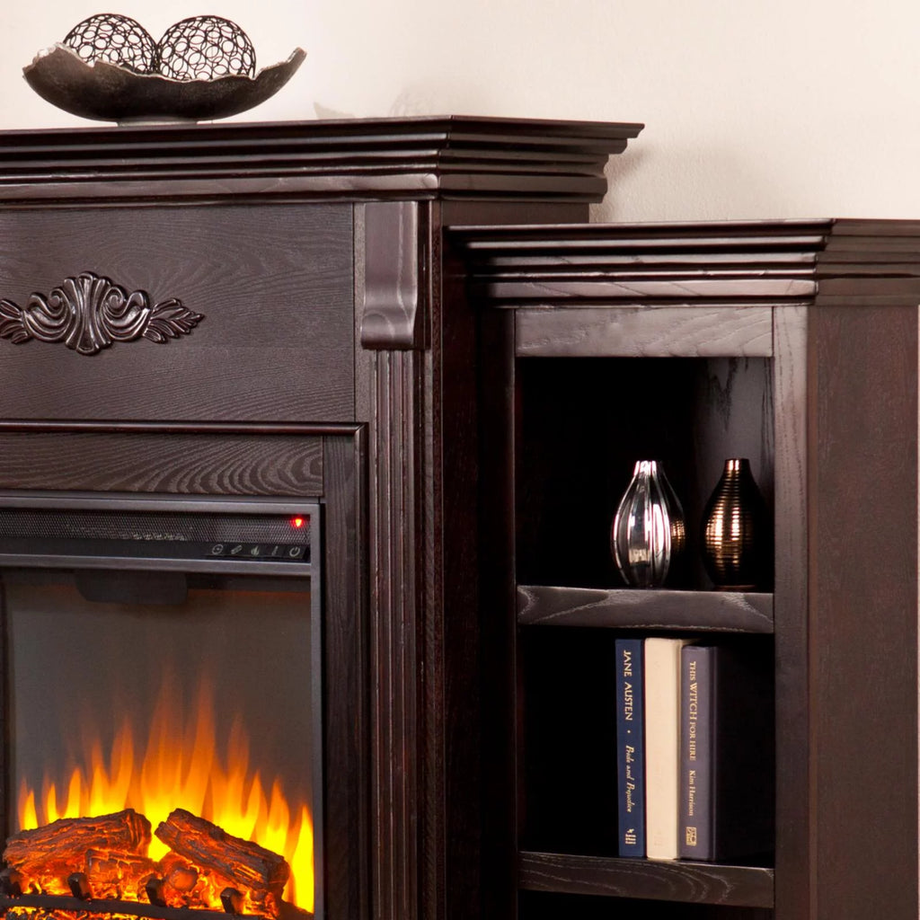 Black Wood Electric Fireplace with Bookcases Z490