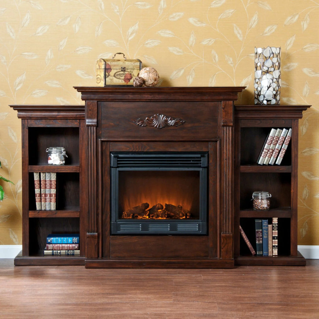 Black Wood Electric Fireplace with Bookcases Z490