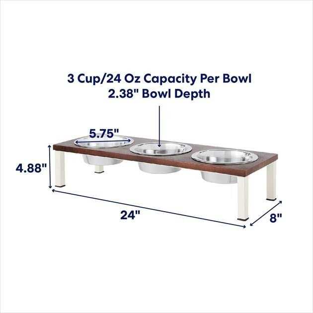 Dark Wooden Triple Elevated Stainless Steel Dog & Cat Bowl P75458