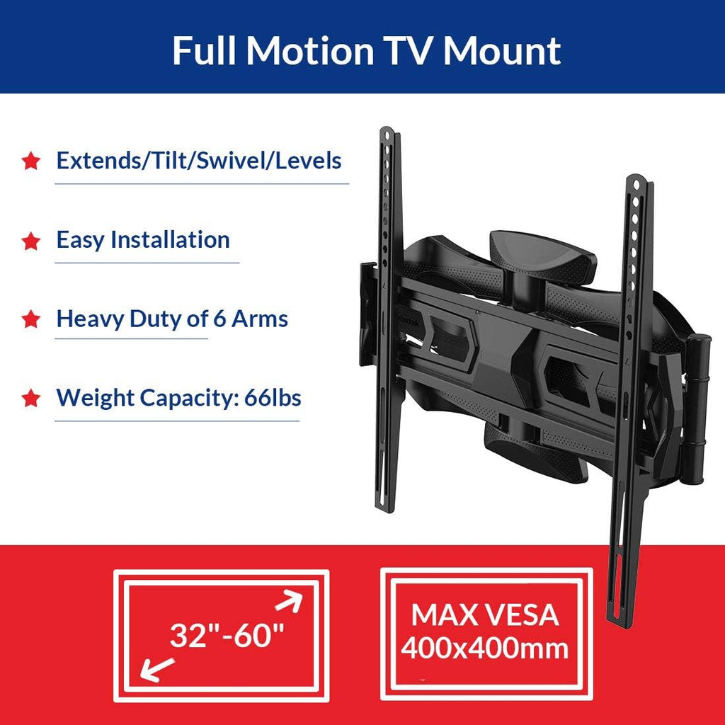 32-70 Inch Articulating Full Motion Swivel Tilt TV Wall Mount Bracket 18 Inches Arm Max VESA 600x400mm 132 lbs with 10ft HDMI Cable Pack of 2 F299727