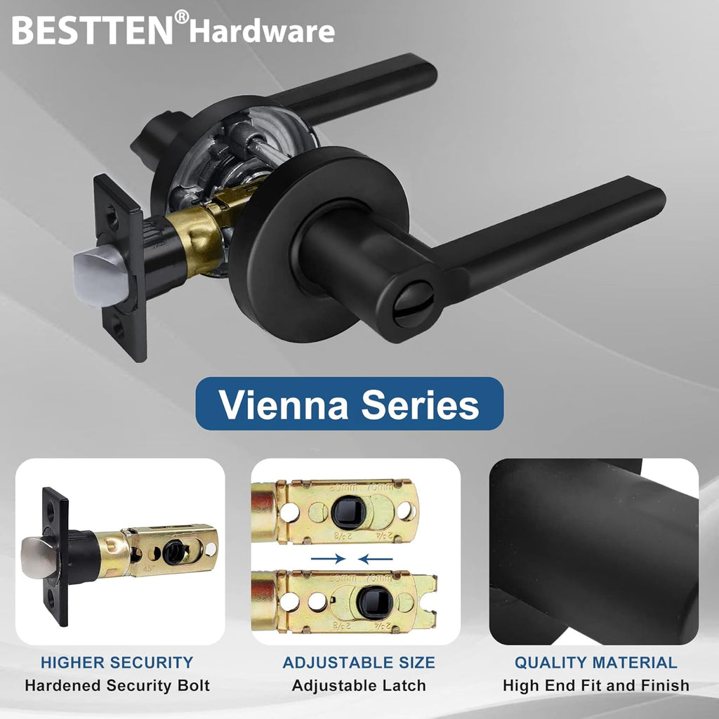 [5 Pack] Matte Black Privacy Door Handle with Removable Latch Plate L838337
