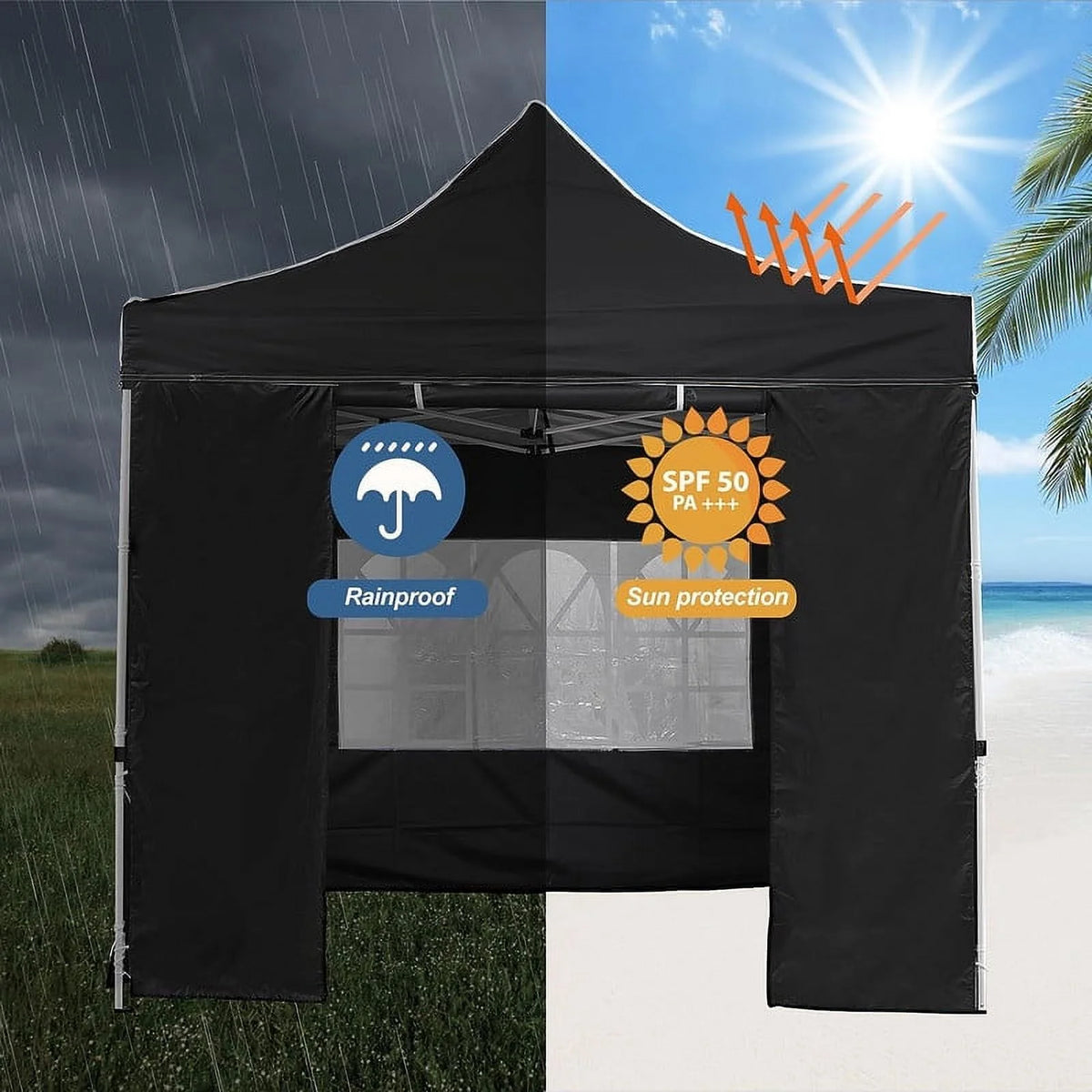 2x2m Pop-up Gazebo Canopy Tent with 4 Side Panels & Carry Bag Steel Frame Waterproof U391976