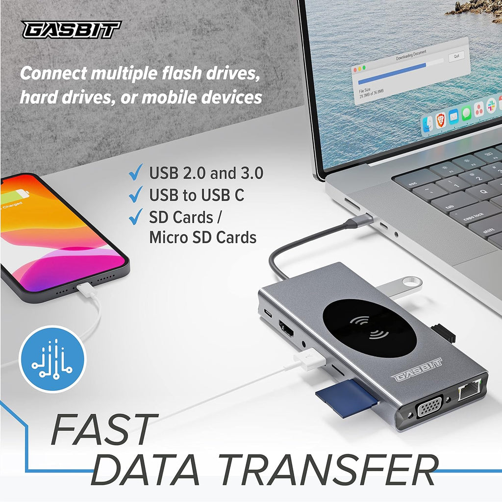 15-in-1 USB C Hub Multiport Adapter with Wireless Phone Charger P882243