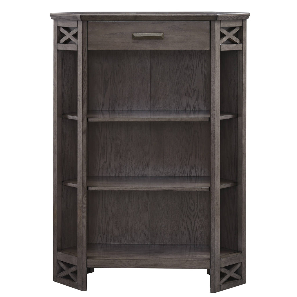 Weathered White 3-Shelf Corner Bookcase with Drawer Storage G355567
