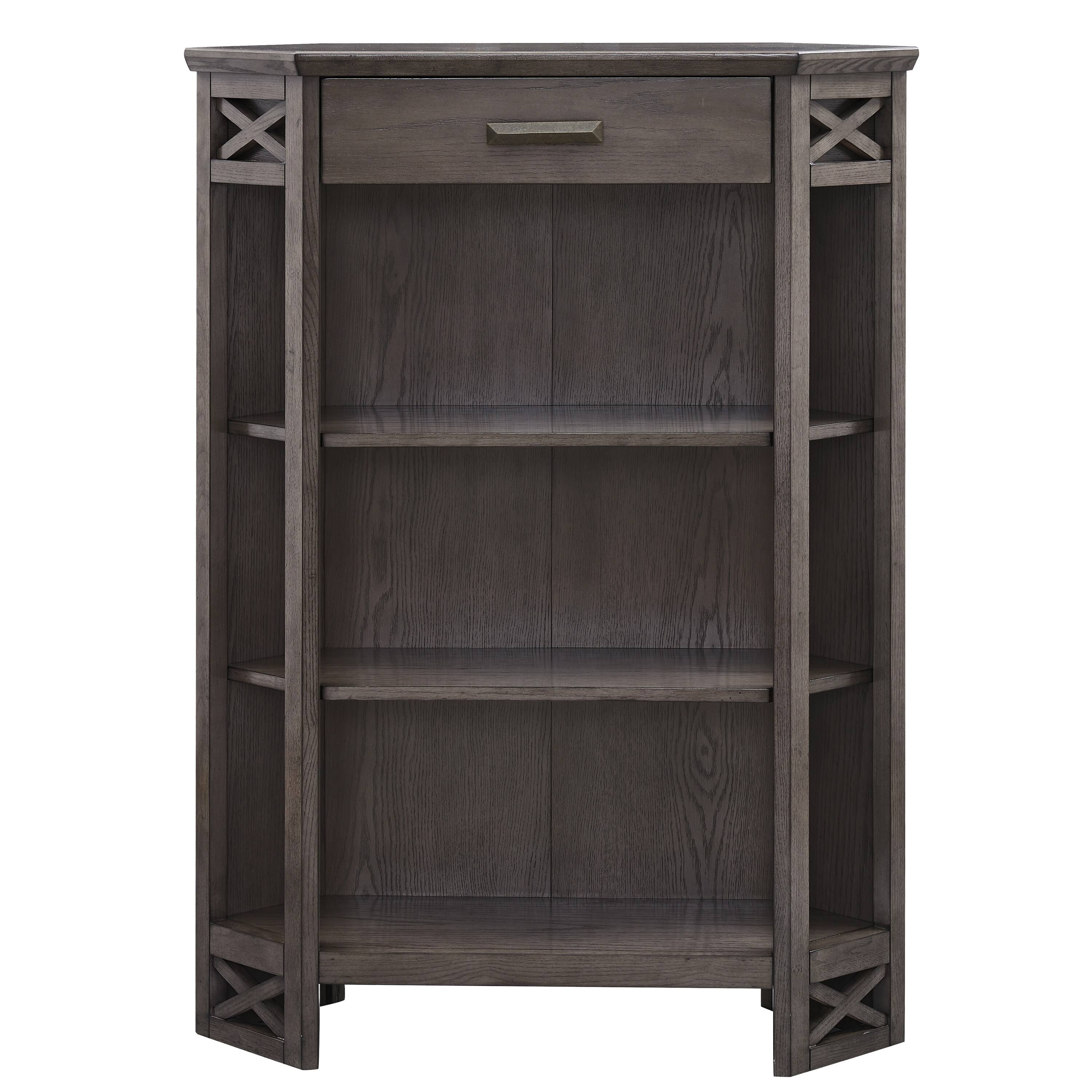 Weathered White 3-Shelf Corner Bookcase with Drawer Storage G355567