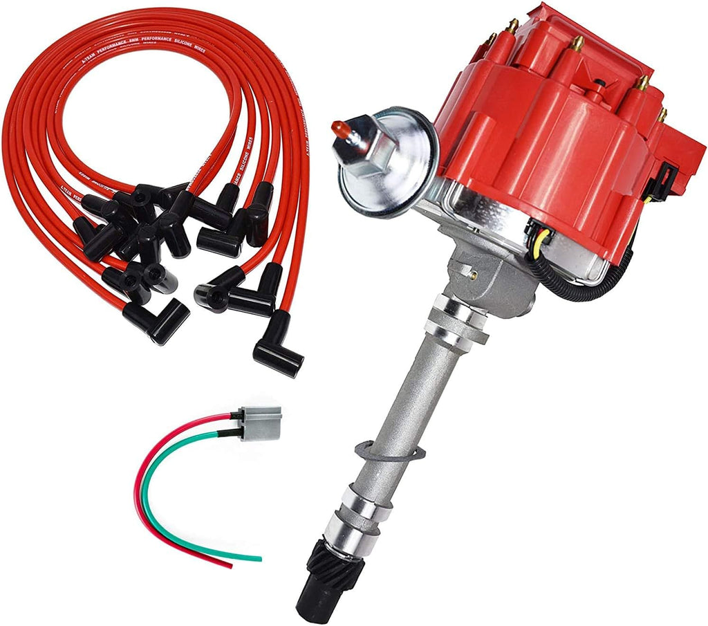 Red Cap HEI Distributor with Spark Plug Wires and Harness D74754