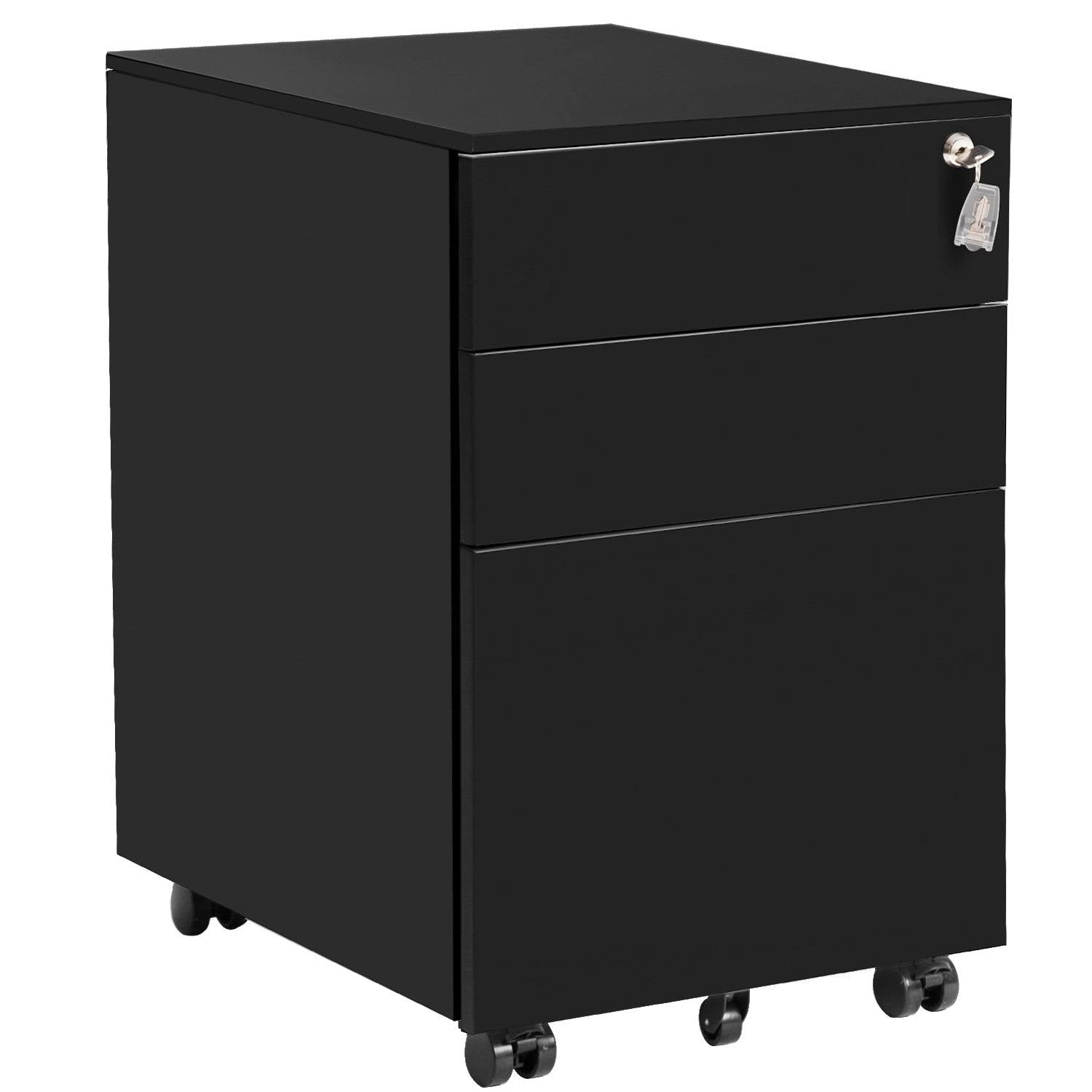 Black Metal 3 Drawer Lockable File Cabinet Q875