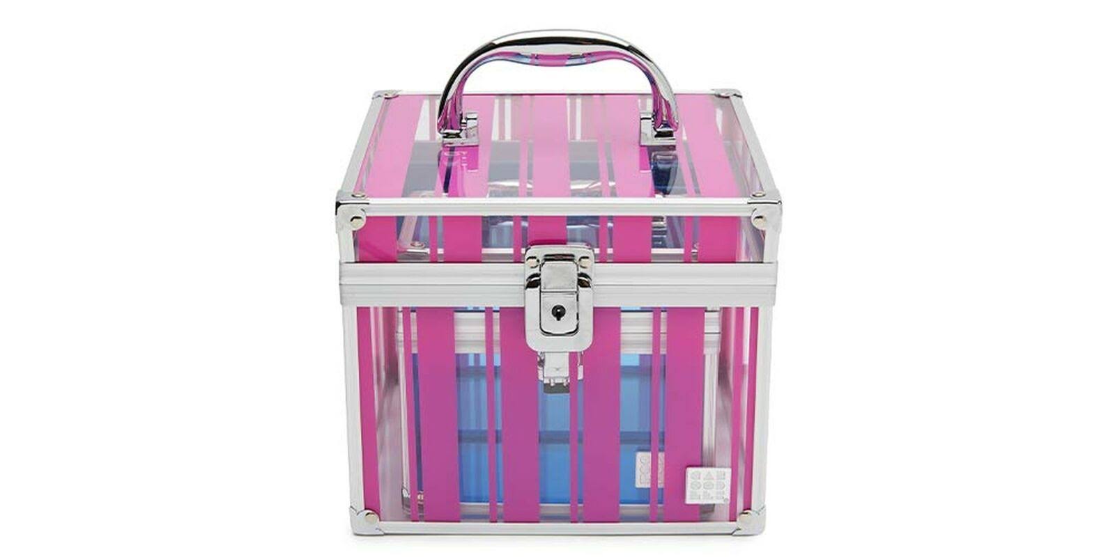 Fuschia Stripes Cosmetic Train Case with Bonus Case X26545