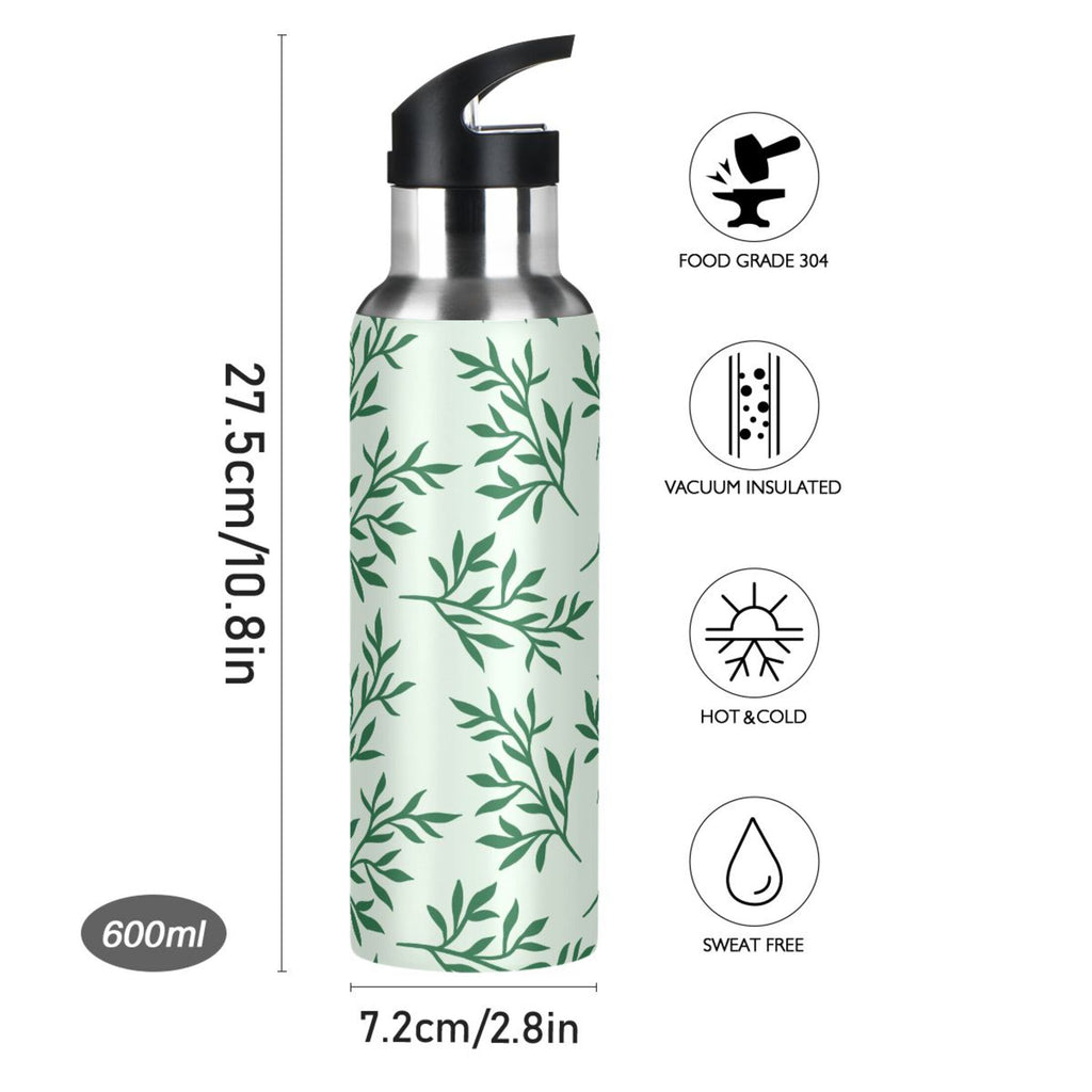 Green Stainless Steel Insulated Water Bottle with Straw Lid T1368