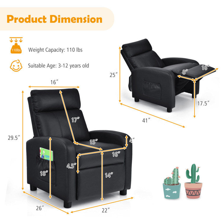 Ergonomic PU Leather Kids Recliner Lounge Sofa K8506