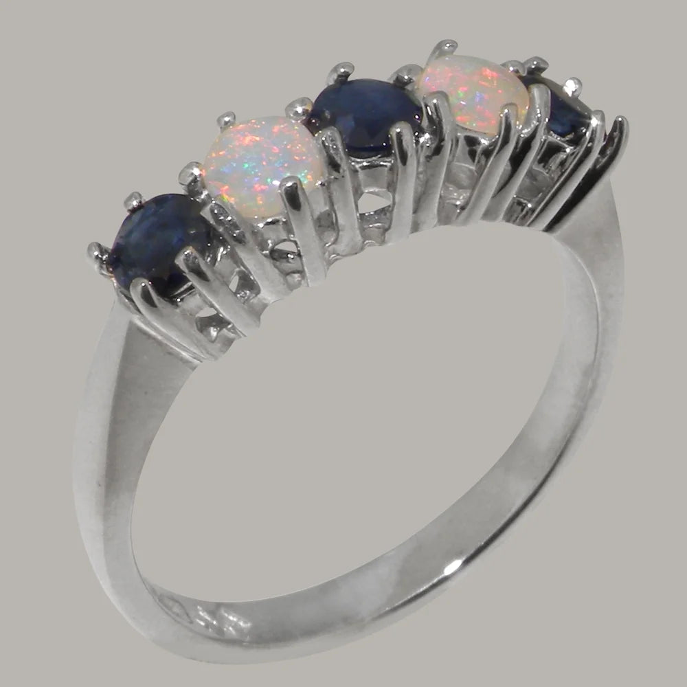 925 Sterling Silver Sapphire Opal Eternity Ring A808420