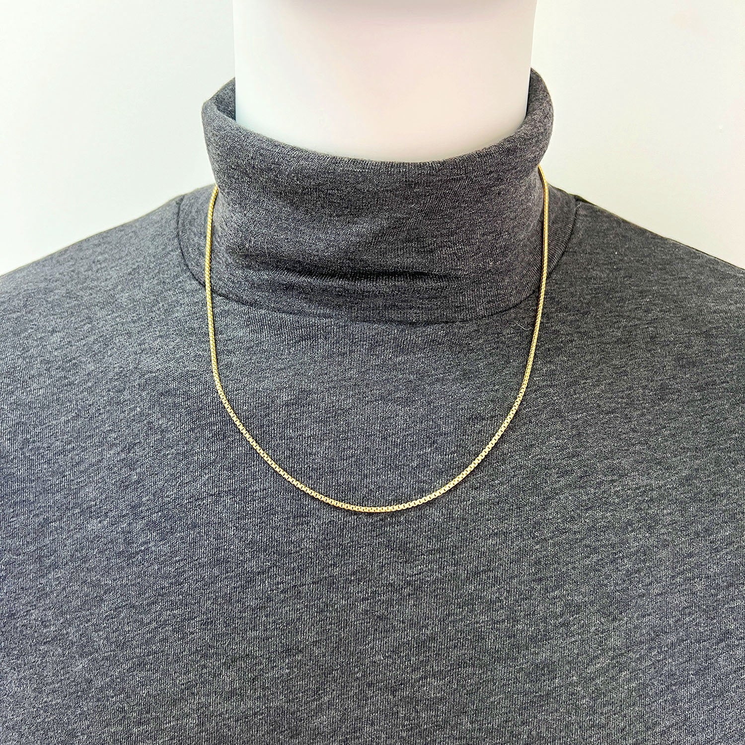 18K Yellow Gold Over Silver 1.7mm Round Box Chain 16"-24" G7946