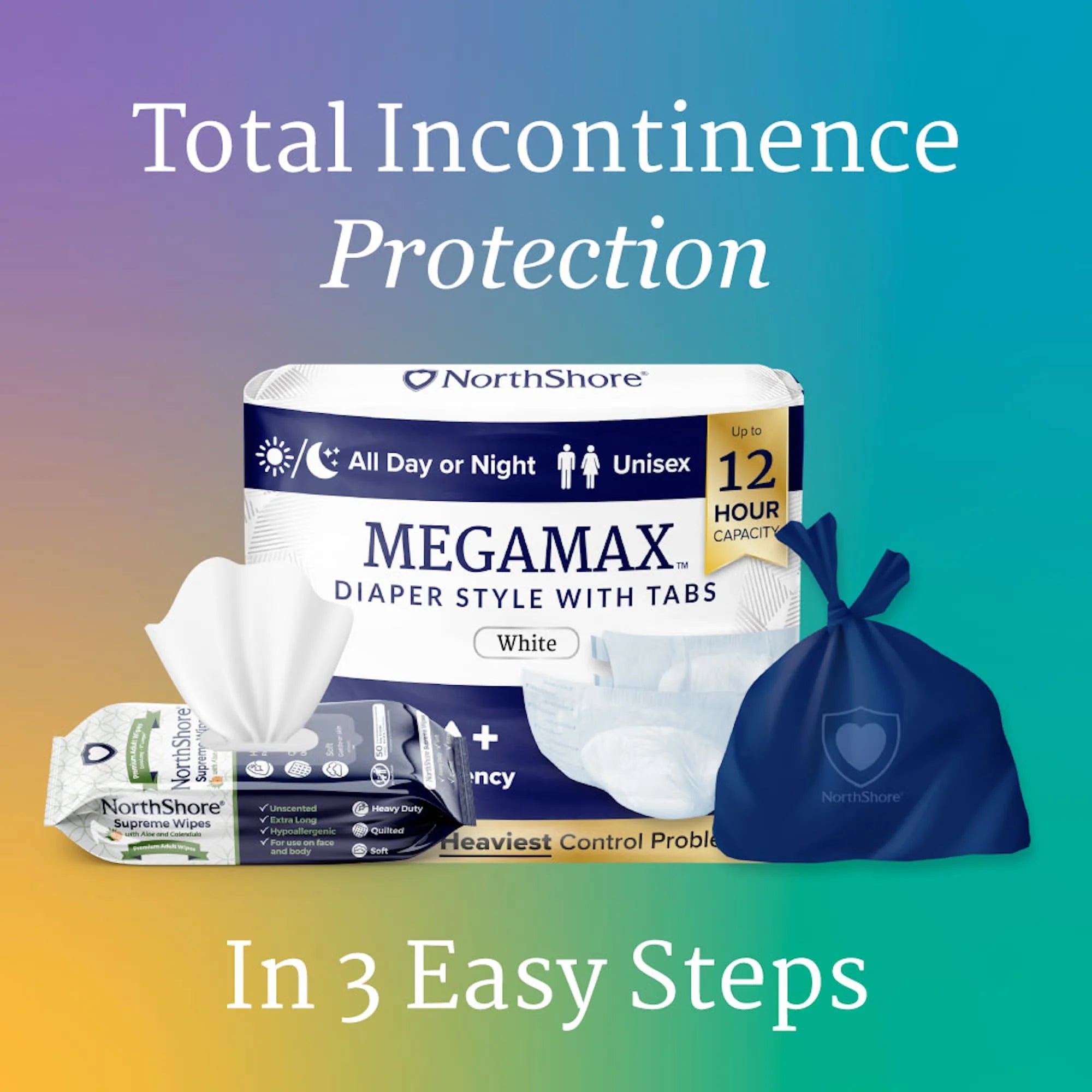MegaMax Adult Overnight Diapers, Tab-Style, Medium, 40 Count Case, Pink, Unisex Incontinence Underwear G46645