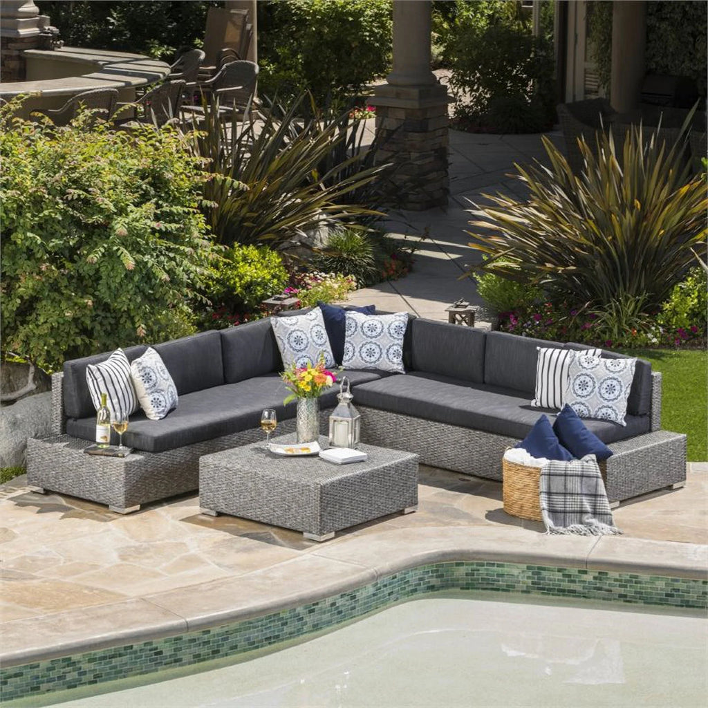 3 Piece Outdoor Wicker Sectional Sofa Set in Black D277