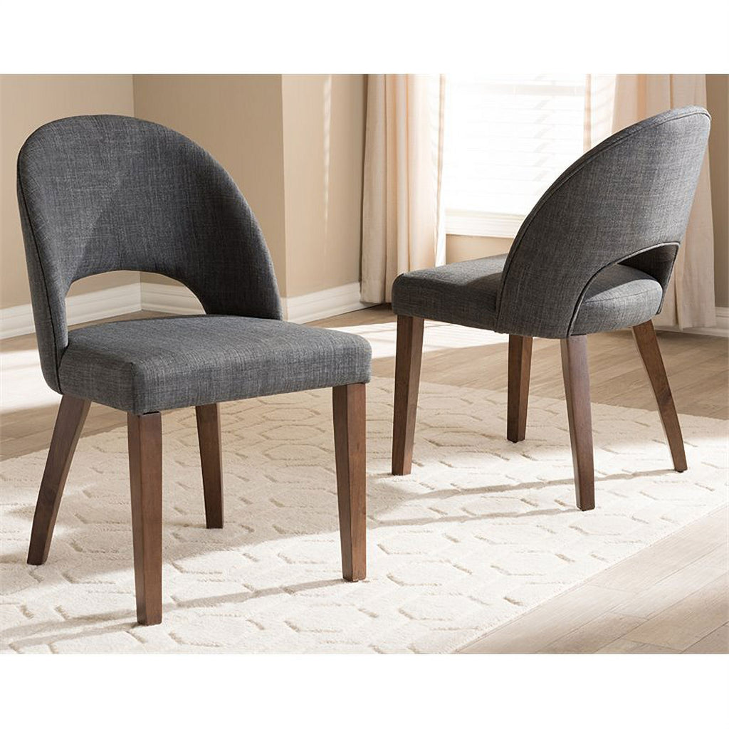 18.5" Mid-Century Fabric Dining Side Chair in Dark Gray (Set of 2) E3368