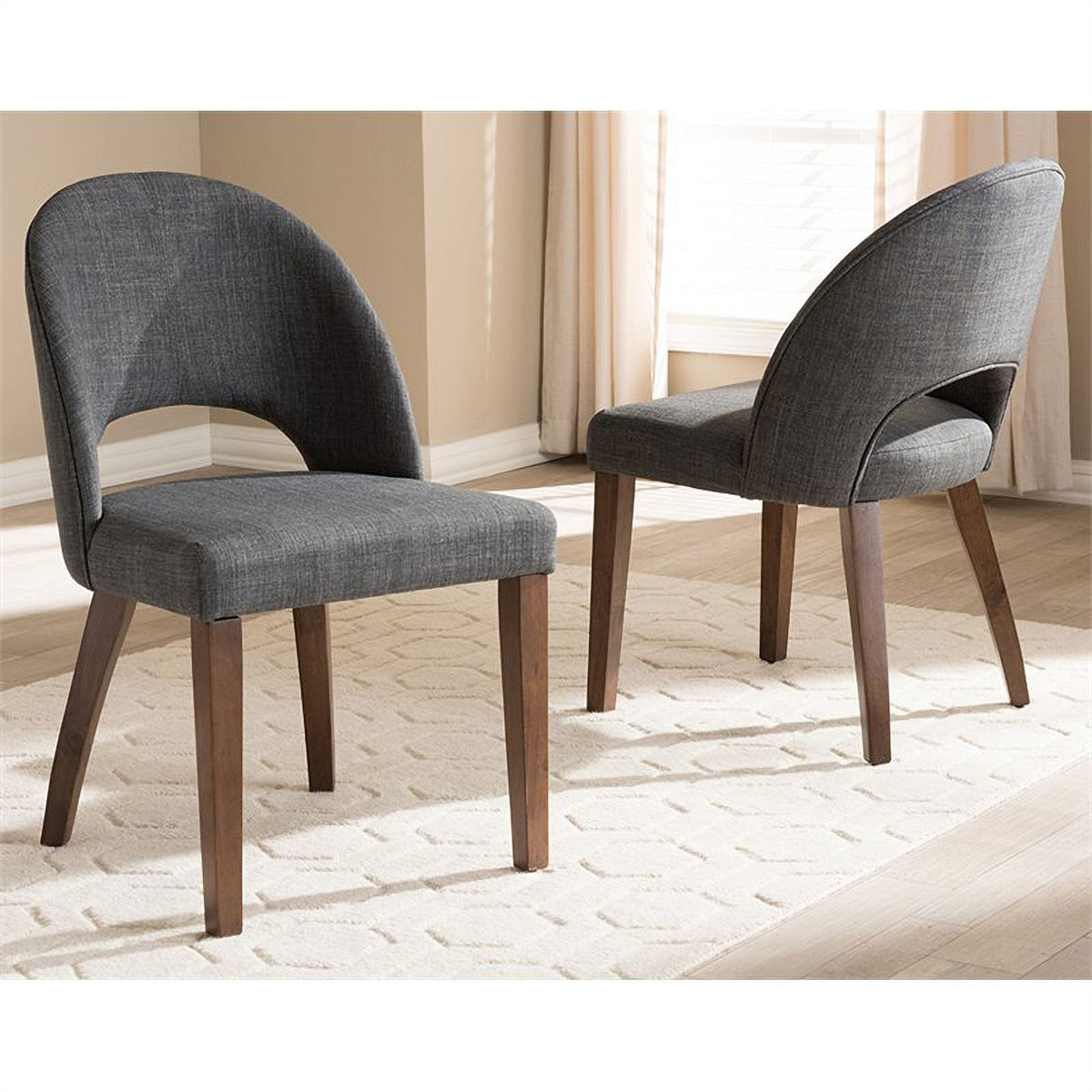 18.5" Mid-Century Fabric Dining Side Chair in Dark Gray (Set of 2) E3368