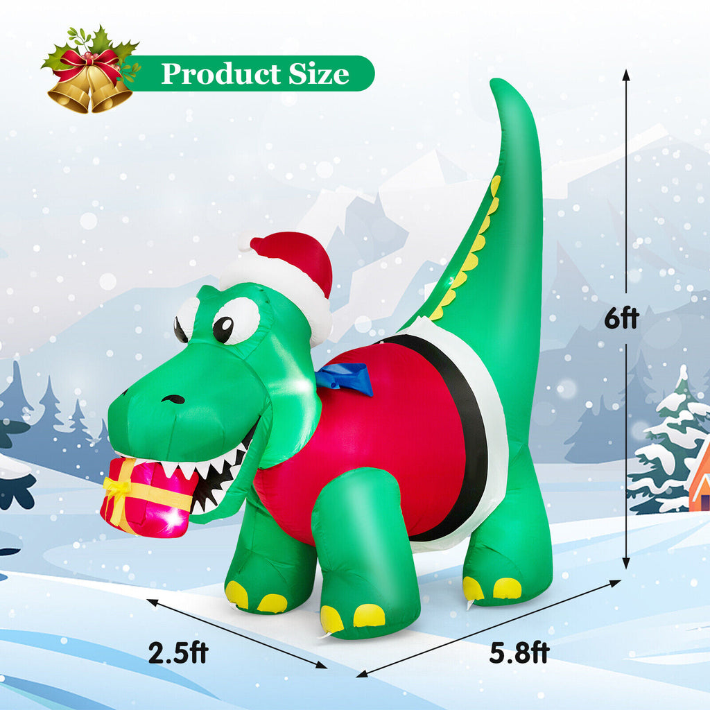 6 FT Christmas Inflatable Dinosaur with Gift Box LED Lights & Blower O120