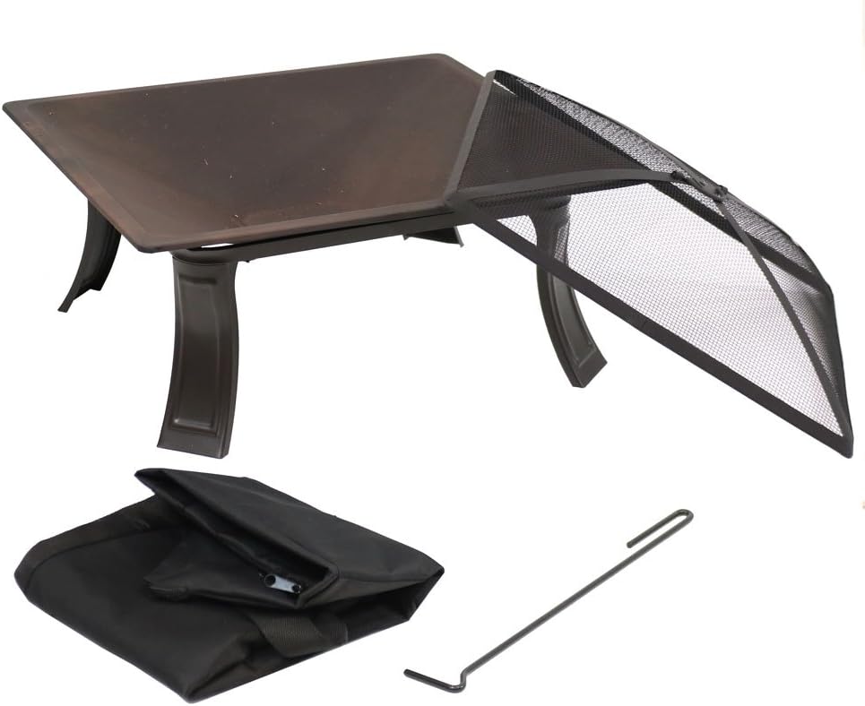 26-Inch Square Wood Burning Fire Pit with Spark Screen, Poker and Carrying Case X4267